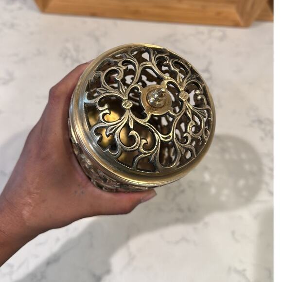 Reticulated Brass Pedestal Candle Holder Vintage Mid-Century Gothic Brass Decor - Picture 4 of 12